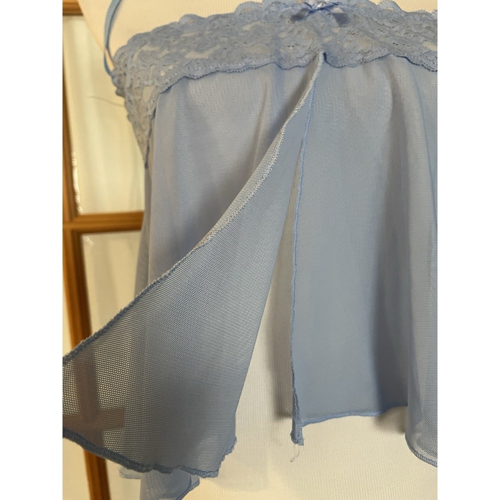 VIP Collections Mesh Nightie Top Women's 6 Blue Floral Lace Front Slit  Romantic - Picture 2 of 11